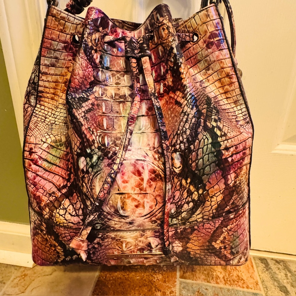 NWT! RARE! Brahmin Marlowe Rattlesnake Melbourne Bucket Leather Shoulder Bag!